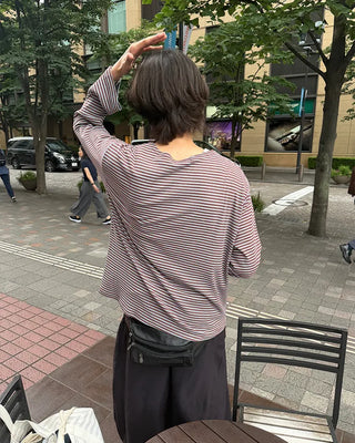 Striped boat neck summer long-sleeve T-shirt