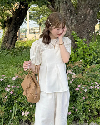 Pintuck bustier and slacks set