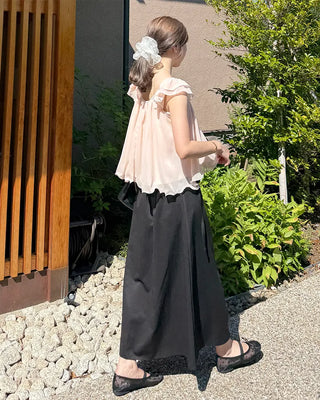 Belted A-line simple long skirt