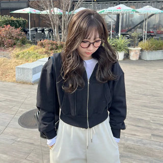 Basic Cropped Hooded Zip-Up