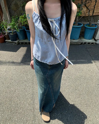 Two-tone striped gathered camisole