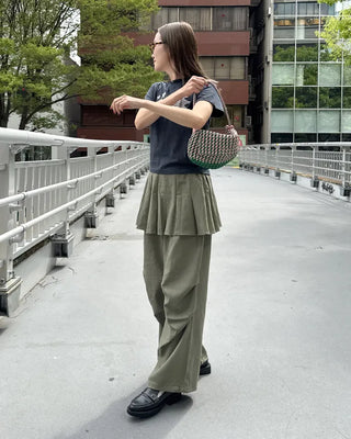 Pleated skirt wide slacks