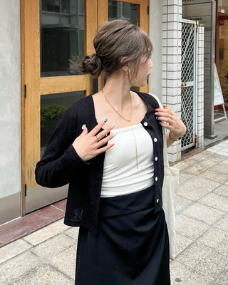 Simple round neck button cardigan