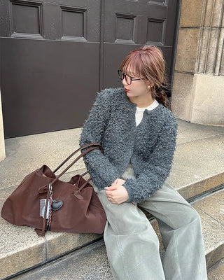 Suede Big Shoulder Tote Bag