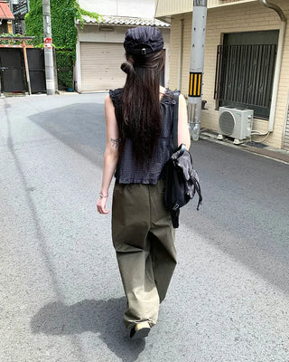 Lace shoulder shirred sleeveless blouse