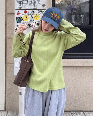 Round neck waffle long t-shirt