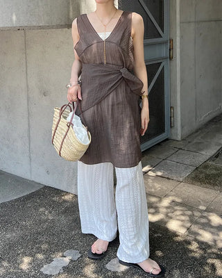 Scarf set sheer layered dress