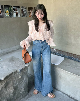 Ruffled V-neck blouse