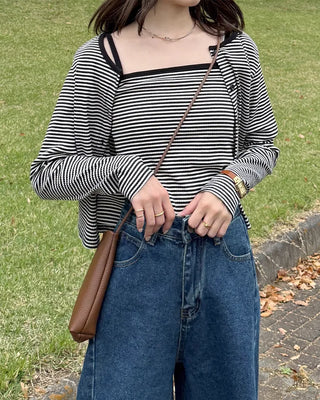 Striped camisole cardigan set