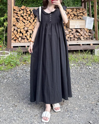 Frilled V-neck long dress