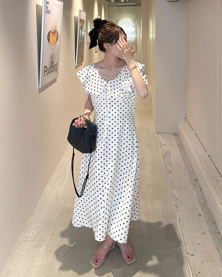 Ruffled polka dot long dress