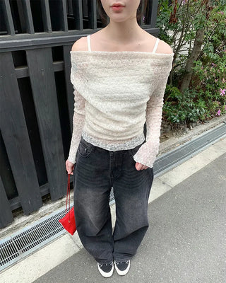 Sleeveless & Lace Long-Sleeve T-Shirt Set