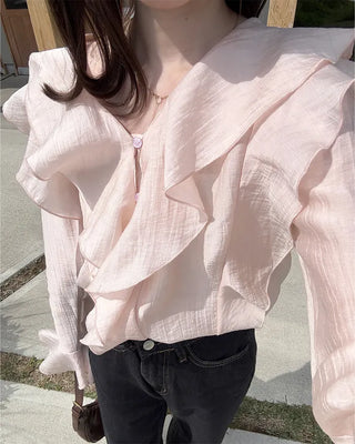 Ruffled V-neck blouse