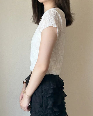 Lace sheer short-sleeved T-shirt