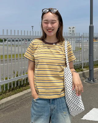 Multi-stripe half-sleeve T-shirt