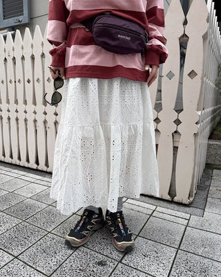 Perforated lace maxi skirt