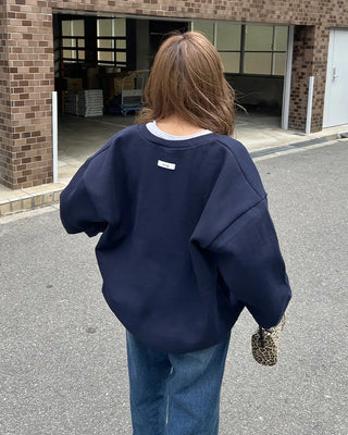 Brushed fleece deep V-neck sweatshirt