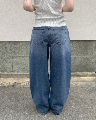 Washed denim wide-leg pants