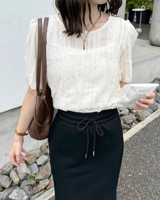 Lace frill blouse set