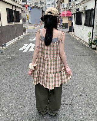 Checked camisole strap mini dress