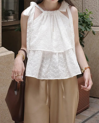 (ORIGINAL) Eyelet Tiered Ribbon Sleeveless Dress