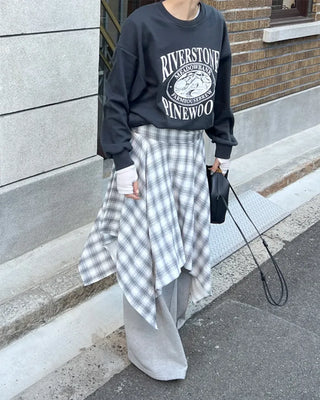 Asymmetrical check midi skirt