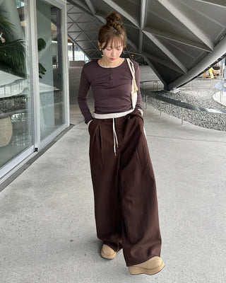 Cotton pintuck wide-leg pants