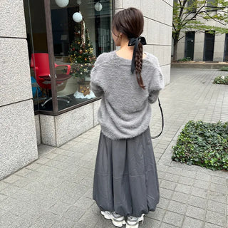 Balloon Fit Suede Long Skirt