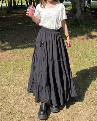 Ribbon detail can-can long skirt