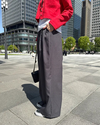 Pintuck striped wide slacks