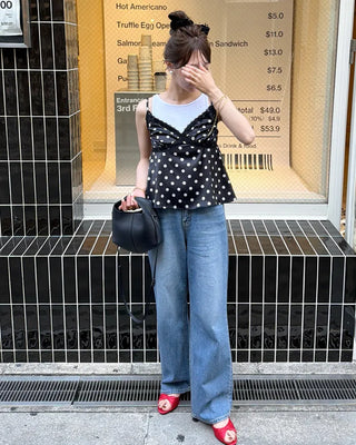 Satin mini polka dot frill camisole