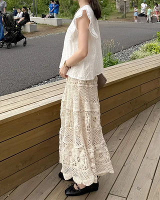Knitted banded long skirt