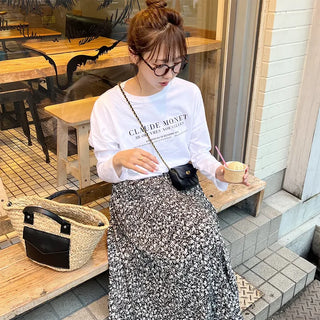 Simple lettering long-sleeved T-shirt