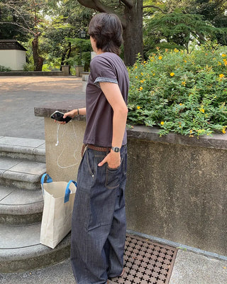Checked Roll-Up Short-Sleeve T-Shirt