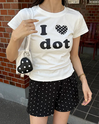 LOVE Dot Semi-Crop Short-Sleeve T-Shirt