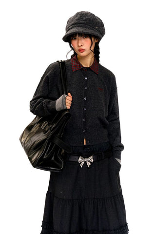 [Moromoro2] Detachable Plaid Collar Sweater  Cardigan