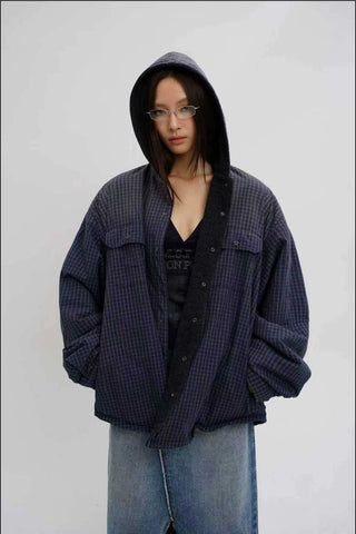 [MASONPRINCE] Plaid Wool Fleece Hooded Jacket