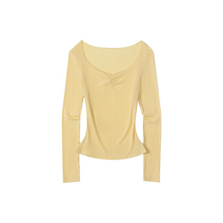[NECY] Heart Neck Shirring Long Sleeve (2color)