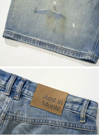 [Monterest] Paint Splatter Distressed Denim Shorts