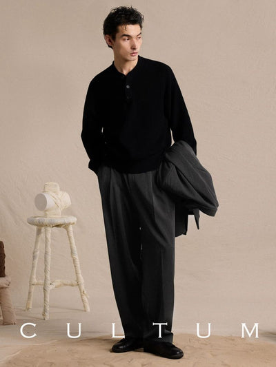 [CULTUM] Wool Blend Tapered Wide Leg Trousers