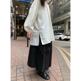 Cotton A-line shirred long skirt