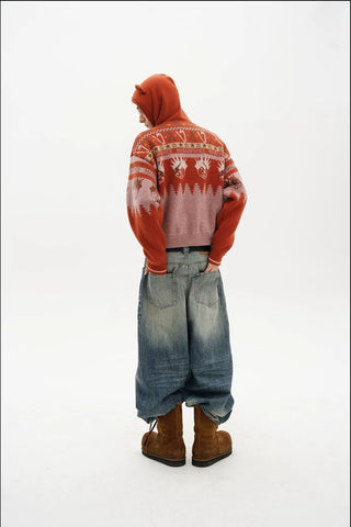 [MASONPRINCE] Funny Bear Fleece Lined Hooded Knit