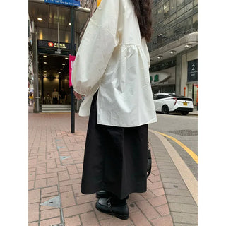 Cotton A-line shirred long skirt