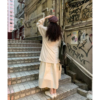Cotton A-line shirred long skirt