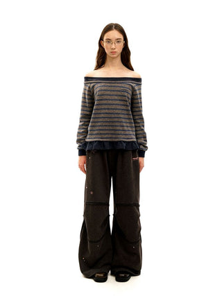 [Moromoro2] Tencel Linen Striped  Sweatshirt/Pants