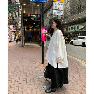 Cotton A-line shirred long skirt