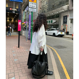 Cotton A-line shirred long skirt