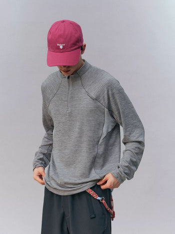 [Monterest] 3A Antibacterial Grid Fleece Half-Zip Tee