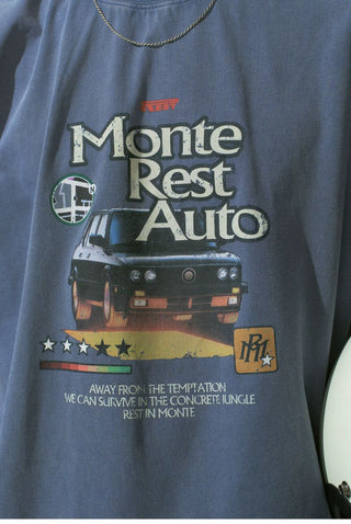 [Monterest] Washed Cotton Racing Print T-Shirt