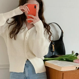 Attractive Fit! Ribbed Long-Sleeve Cardigan